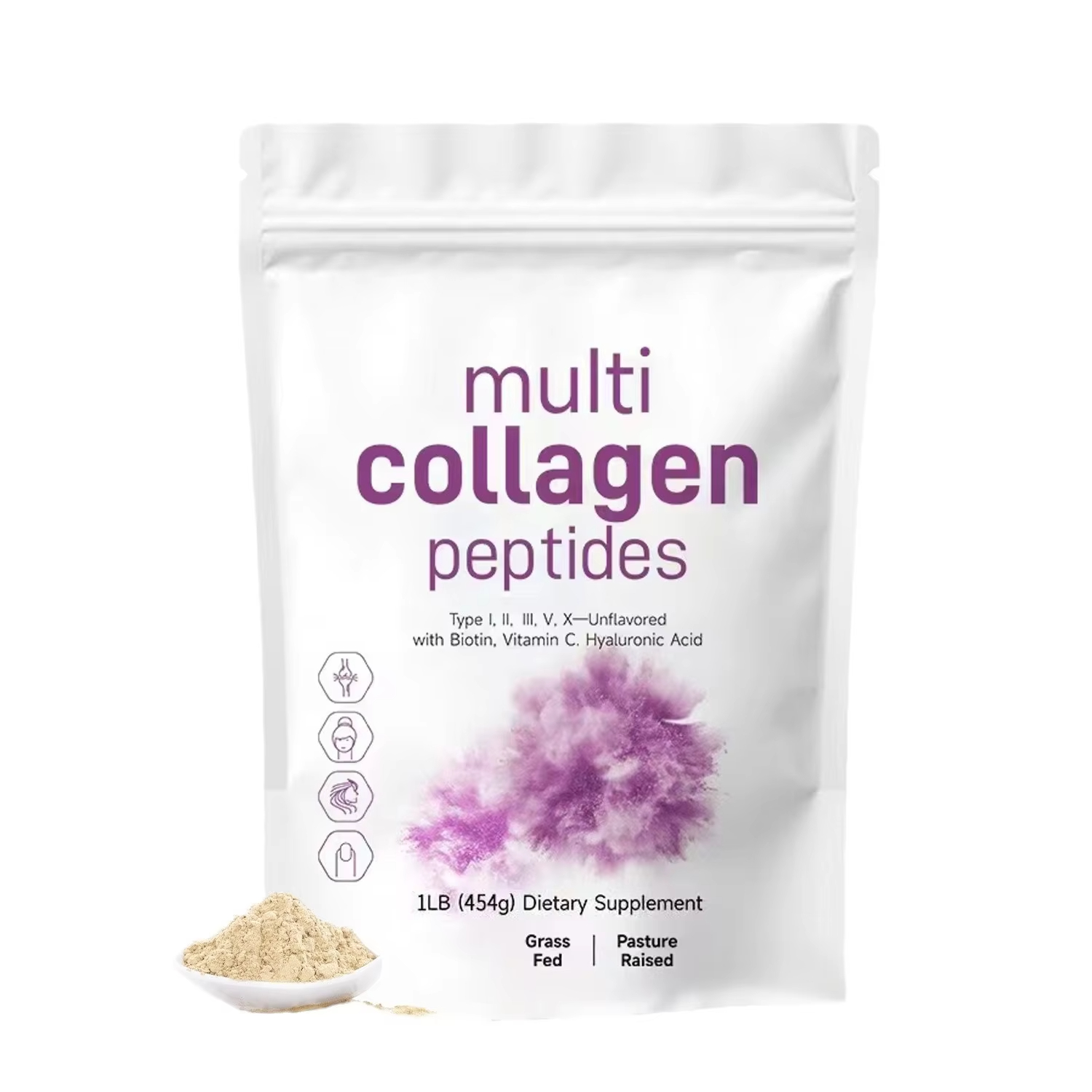 Vitamin C Powder - Pó de peptídeos multicolágeno 454G -