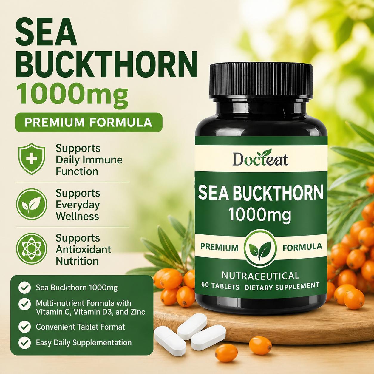 Docteat Sea Buckthorn 1000mg C - Vitamin C Powder avaliação e preço