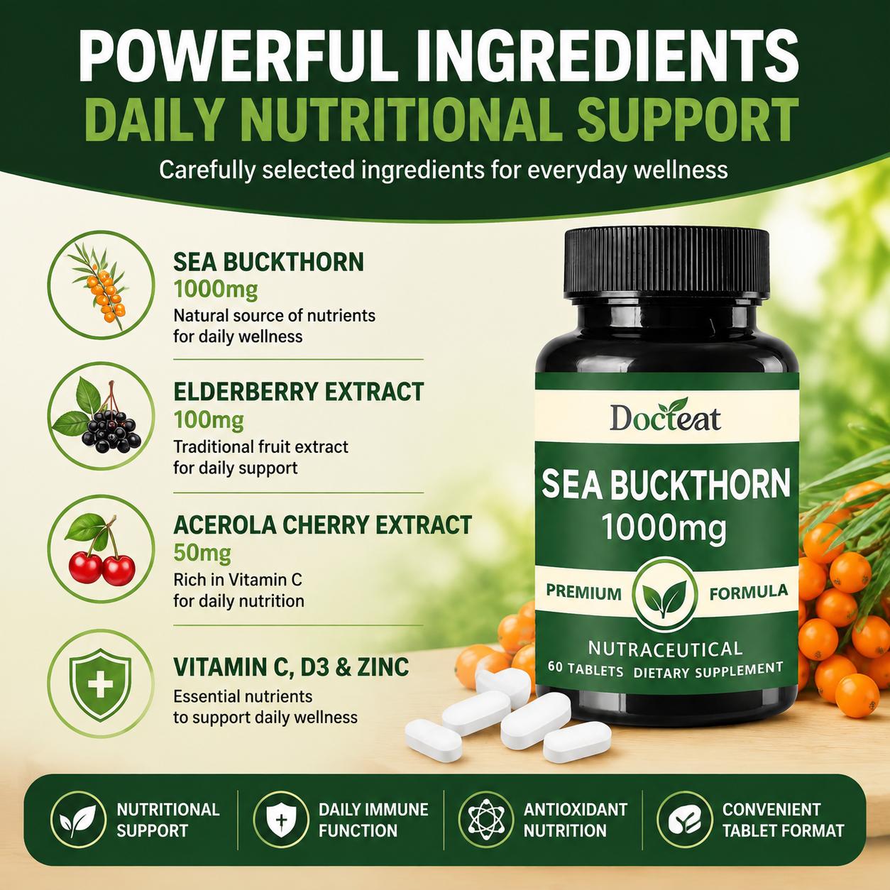Docteat Sea Buckthorn 1000mg C - Vitamin C Powder avaliação e preço